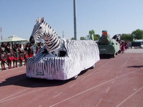 A float belonging to the totem group 'Aakwaluvala' (Zebra totem) displayed during the official opening of the Oshakati Totem Expo at the Oshakati Independence Stadium on Friday.